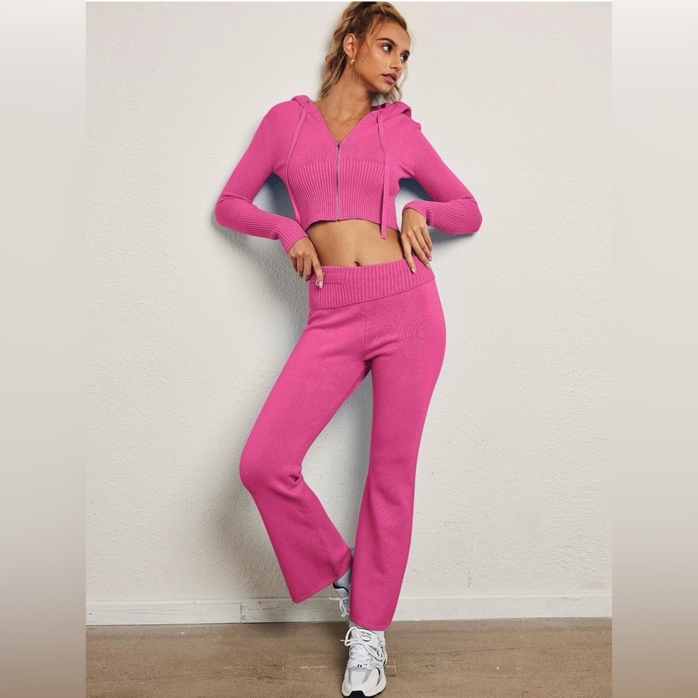 LILLUSORY 2 Piece Knit Sets Women's Trendy Slim Fit Hooded Sweatsuit Sets